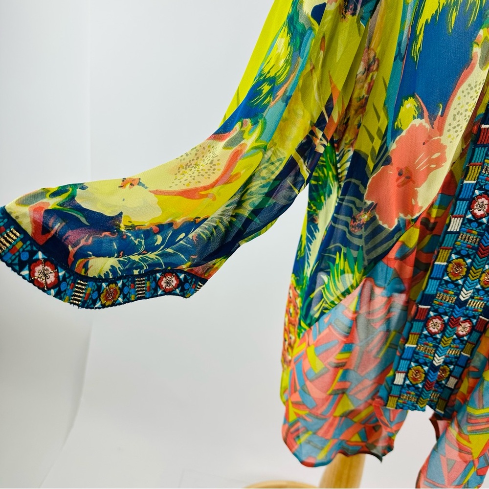 Soft Surroundings Colorful Tropical Curaco Parrot Floral Kimono Size 3X - Picture 5 of 13